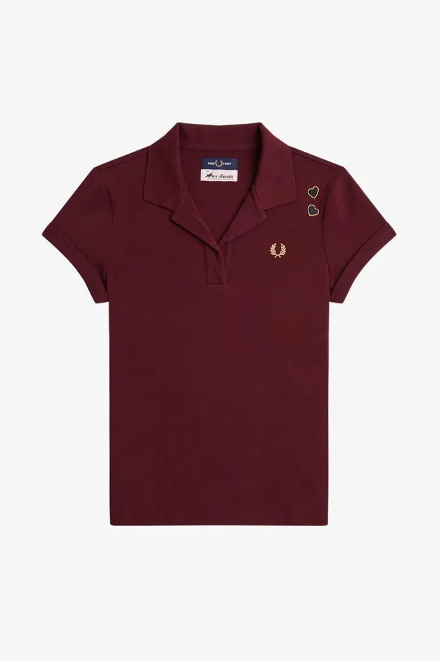 Women Amy Winehouse FoundationOpenCollar Pique Shirt Oxblood Fred Perry Polo Shirts