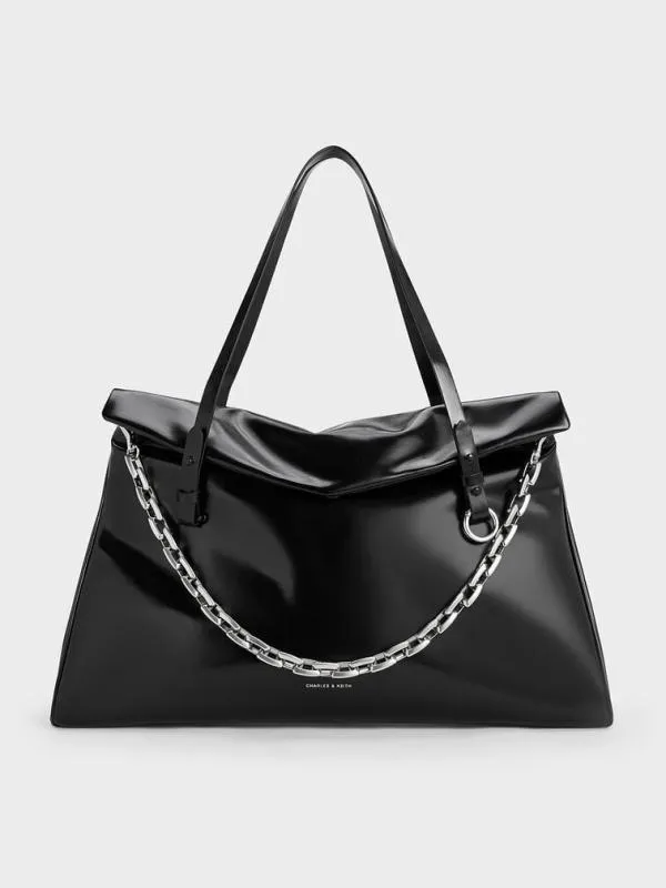 Women Andromeda ChunkyChain Trapeze Xl Tote Bag 8211 Noir CHARLES and KEITH Slouchy Bags