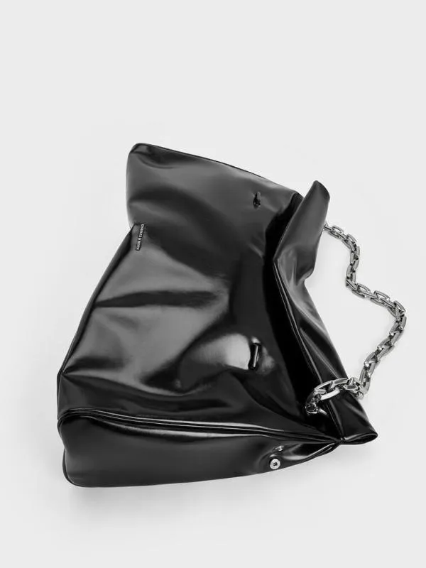 Women Andromeda ChunkyChain Trapeze Xl Tote Bag 8211 Noir CHARLES and KEITH Slouchy Bags