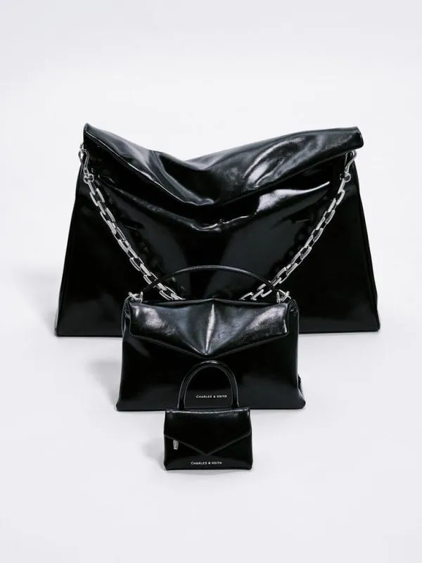 Women Andromeda ChunkyChain Trapeze Xl Tote Bag 8211 Noir CHARLES and KEITH Slouchy Bags