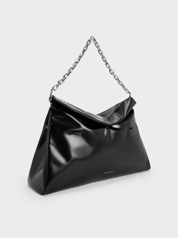 Women Andromeda ChunkyChain Trapeze Xl Tote Bag 8211 Noir CHARLES and KEITH Slouchy Bags