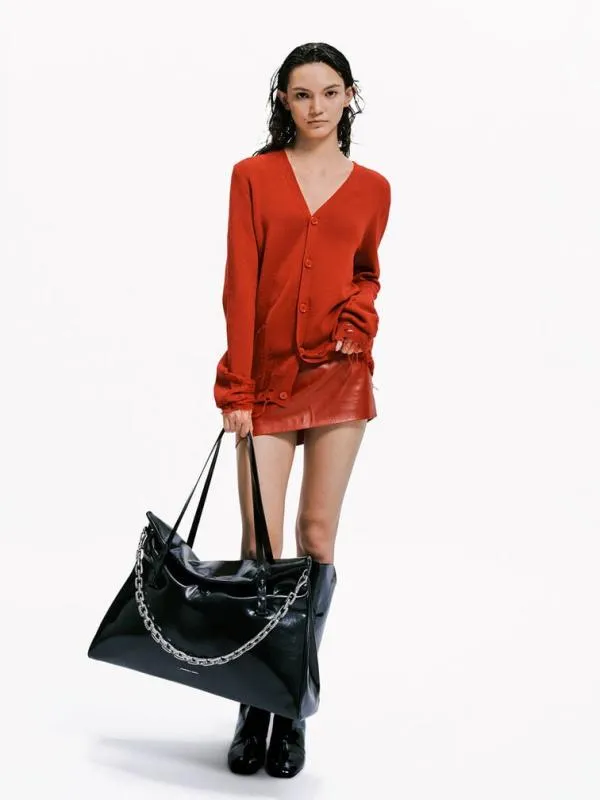 Women Andromeda ChunkyChain Trapeze Xl Tote Bag 8211 Noir CHARLES and KEITH Slouchy Bags