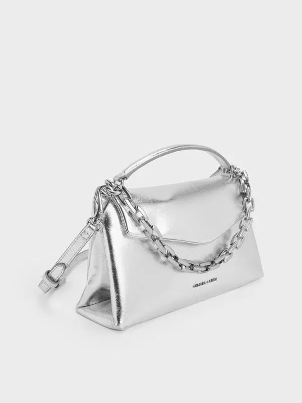 Women Andromeda Metallic ChunkyChain Top Handle Bag 8211 Silver CHARLES and KEITH Top Handle Bags