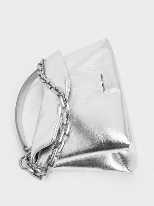 Women Andromeda Metallic ChunkyChain Top Handle Bag 8211 Silver CHARLES and KEITH Top Handle Bags