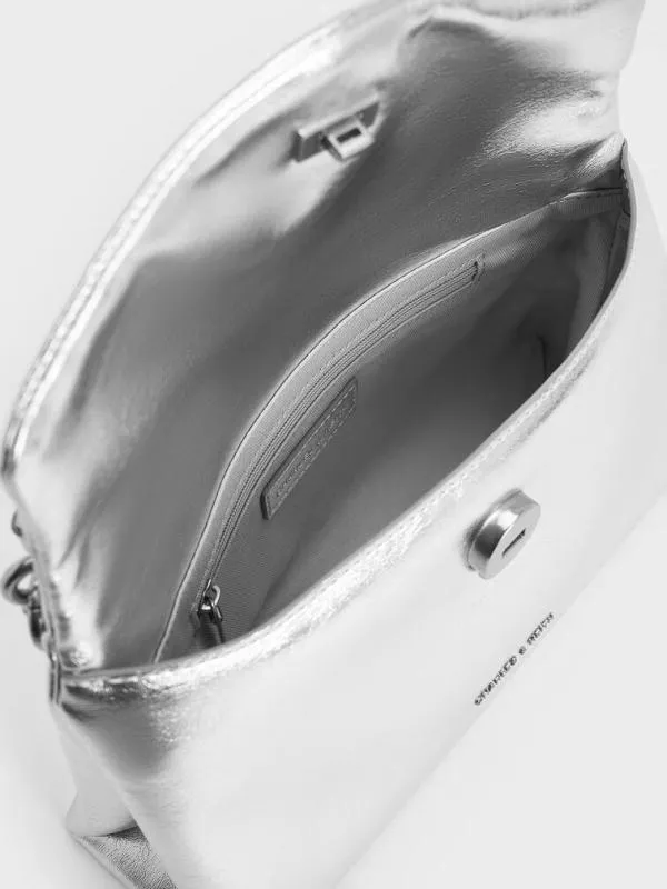 Women Andromeda Metallic ChunkyChain Top Handle Bag 8211 Silver CHARLES and KEITH Top Handle Bags