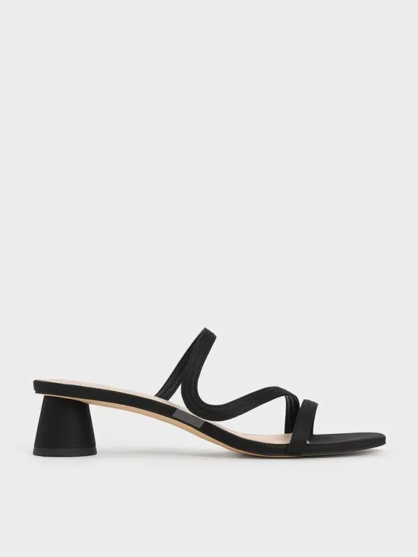 Women Arden Satin Wavy Strap Mules 8211 Black CHARLES and KEITH Heels
