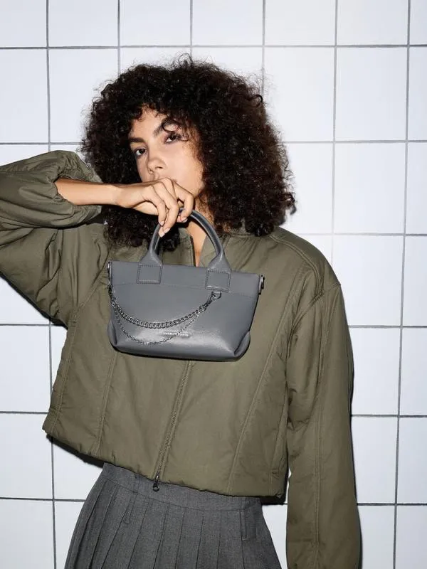 Women Atwood CrinkleEffect ChainEmbellished Tote Bag 8211 Grey CHARLES and KEITH Tote Bags