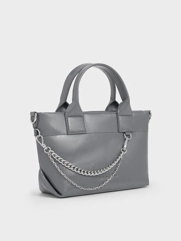 Women Atwood CrinkleEffect ChainEmbellished Tote Bag 8211 Grey CHARLES and KEITH Tote Bags