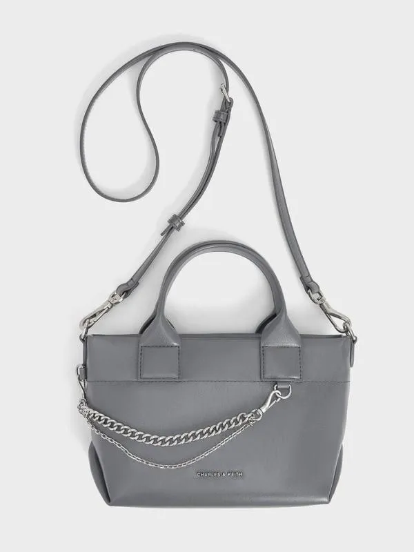 Women Atwood CrinkleEffect ChainEmbellished Tote Bag 8211 Grey CHARLES and KEITH Tote Bags