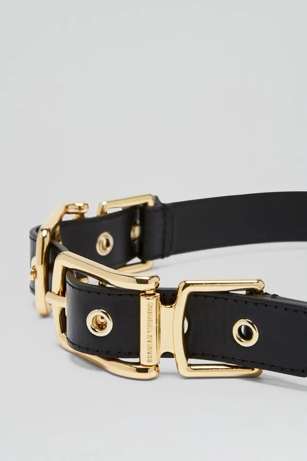 Women Belts Scanlan Theodore TWIN SADDLE BUCKLE BELT 25 BLACK
