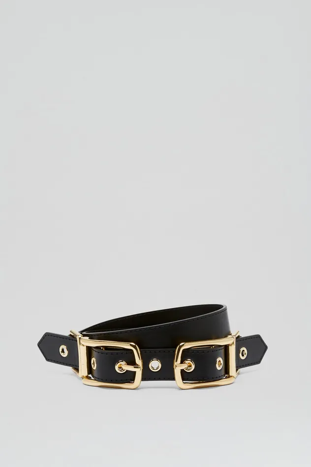 Women Belts Scanlan Theodore TWIN SADDLE BUCKLE BELT 25 BLACK Women Belts Scanlan Theodore TWIN SADDLE BUCKLE BELT 25 BLACK