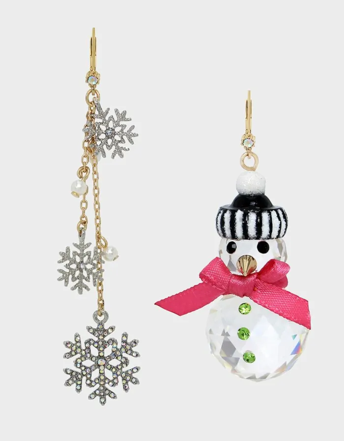 Women BETSEYS HOLIDAY MISMATCH SNOWMAN EARRINGS RHINESTONE Betsey Johnson