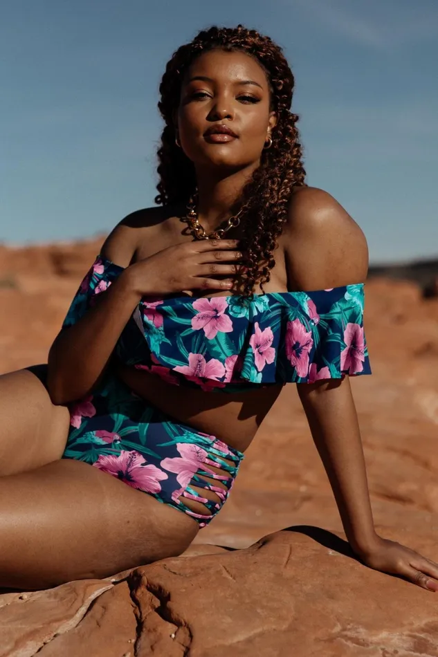 Women Bikini Baltic Born Keke High Waisted Bikini Bottom Navy Tropical Floral Women Bikini Baltic Born Keke High Waisted Bikini Bottom Navy Tropical Floral
