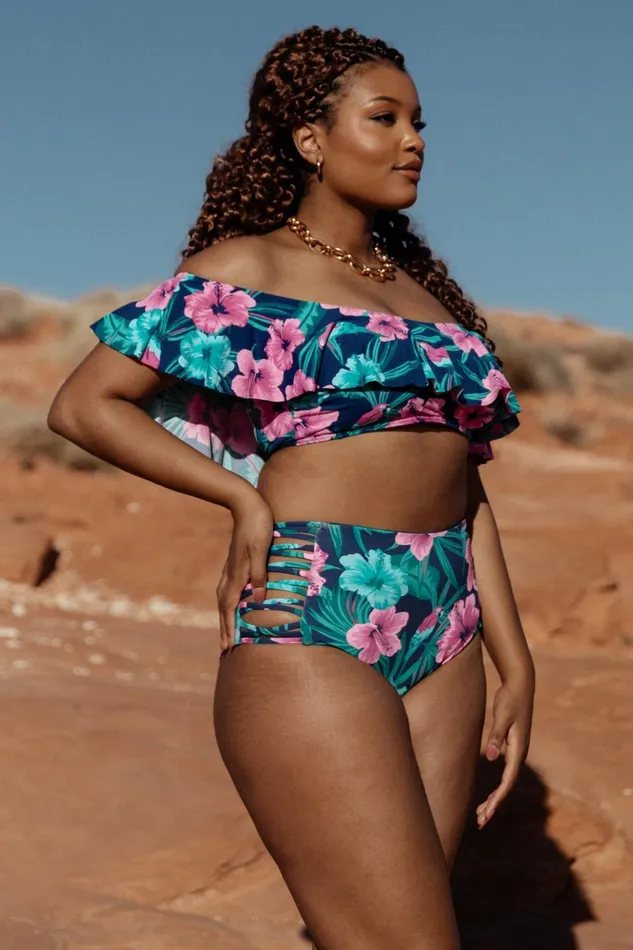 Women Bikini Baltic Born Keke High Waisted Bikini Bottom Navy Tropical Floral Women Bikini Baltic Born Keke High Waisted Bikini Bottom Navy Tropical Floral