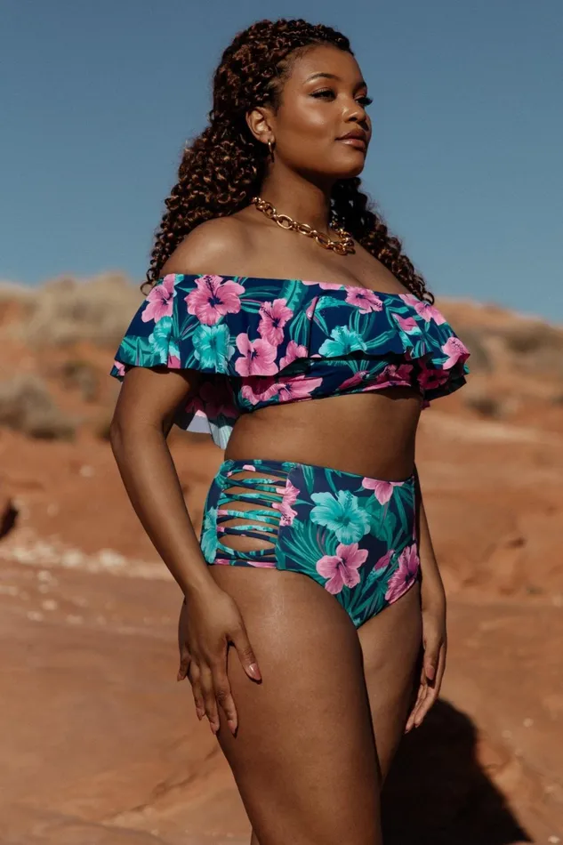 Women Bikini Baltic Born Keke High Waisted Bikini Bottom Navy Tropical Floral Women Bikini Baltic Born Keke High Waisted Bikini Bottom Navy Tropical Floral