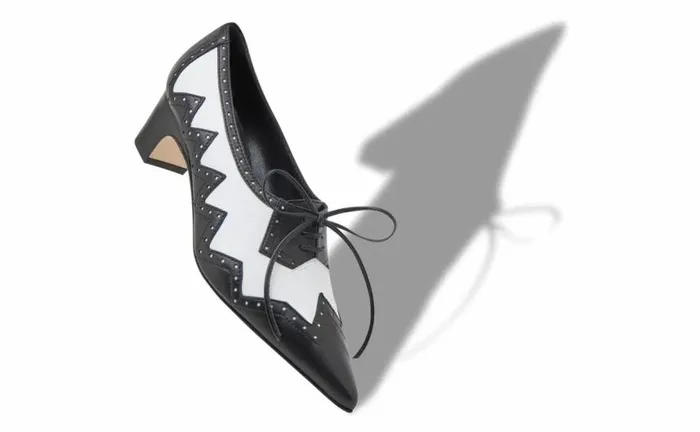 Women Black And White Nappa Leather Brogues Manolo Blahnik Pumps
