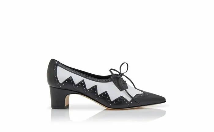 Women Black And White Nappa Leather Brogues Manolo Blahnik Pumps