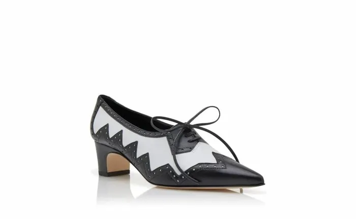 Women Black And White Nappa Leather Brogues Manolo Blahnik Pumps