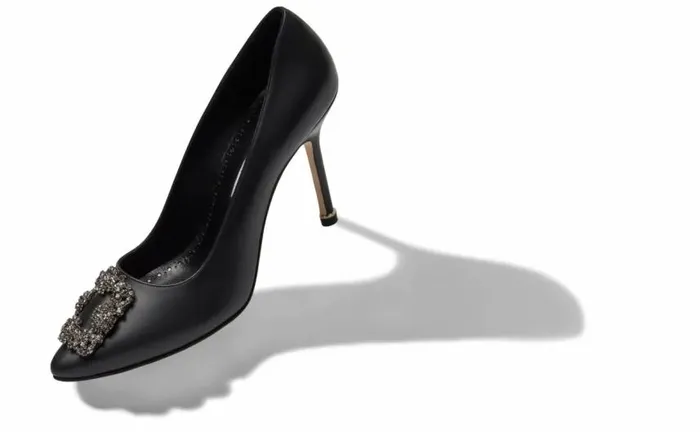 Women Black Calf Leather Jewel Buckle Pumps Manolo Blahnik Pumps
