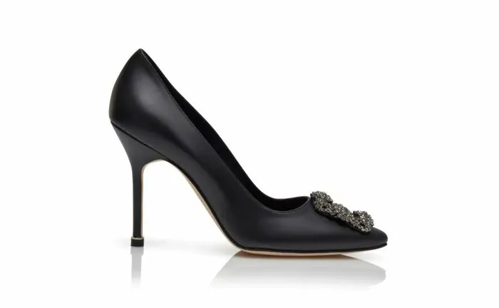 Women Black Calf Leather Jewel Buckle Pumps Manolo Blahnik Pumps