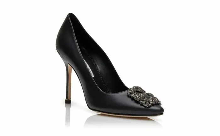 Women Black Calf Leather Jewel Buckle Pumps Manolo Blahnik Pumps