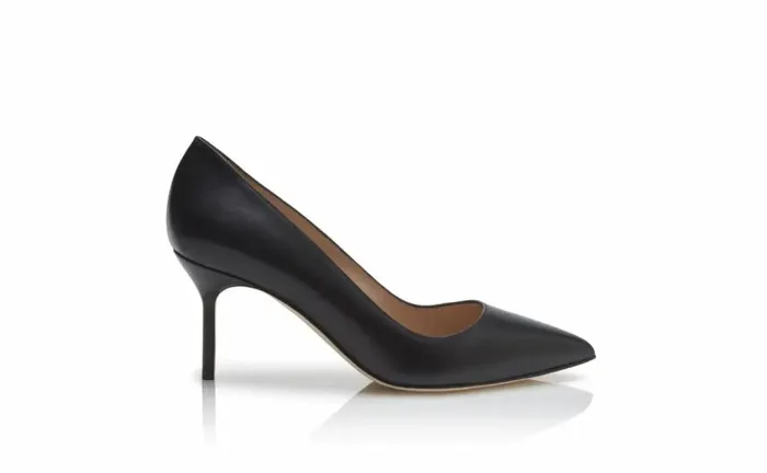 Women Black Calf Leather Pointed Toe Pumps Manolo Blahnik Pumps