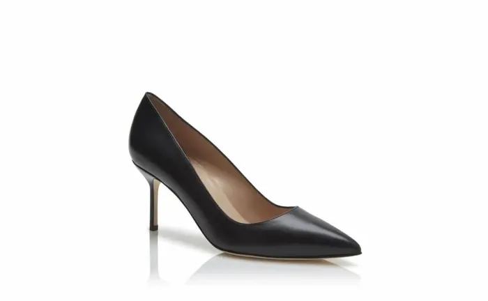 Women Black Calf Leather Pointed Toe Pumps Manolo Blahnik Pumps