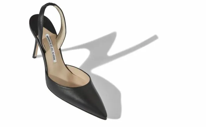Women Black Calf Leather Slingback Pumps Manolo Blahnik Pumps