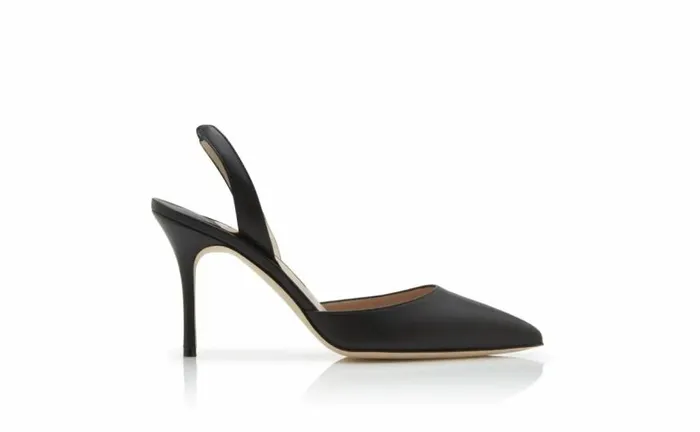 Women Black Calf Leather Slingback Pumps Manolo Blahnik Pumps