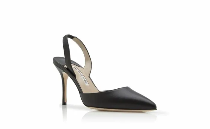 Women Black Calf Leather Slingback Pumps Manolo Blahnik Pumps