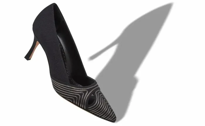 Women Black Cotton CutOut Pumps Manolo Blahnik Pumps