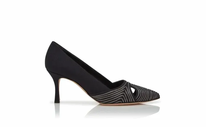 Women Black Cotton CutOut Pumps Manolo Blahnik Pumps
