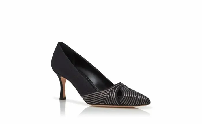 Women Black Cotton CutOut Pumps Manolo Blahnik Pumps