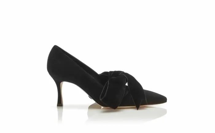 Women Black Suede And Velvet Bow Detail Pumps Manolo Blahnik Pumps