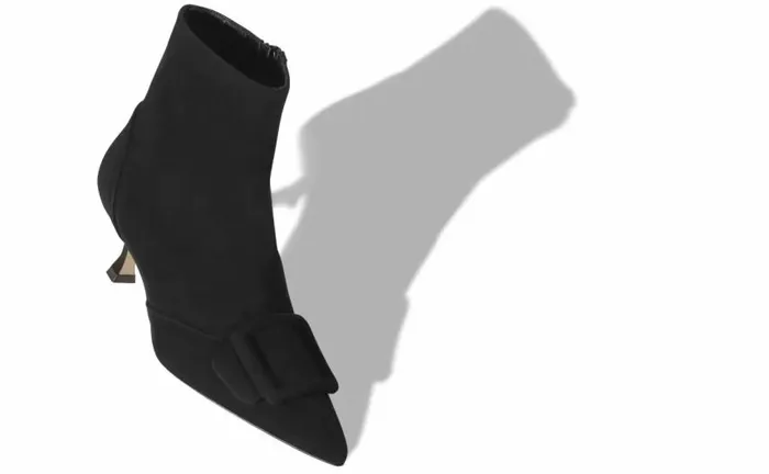 Women Black Suede Buckle Detail Ankle Boots Manolo Blahnik Boots