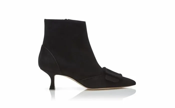 Women Black Suede Buckle Detail Ankle Boots Manolo Blahnik Boots