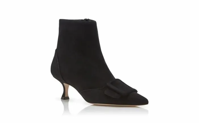 Women Black Suede Buckle Detail Ankle Boots Manolo Blahnik Boots