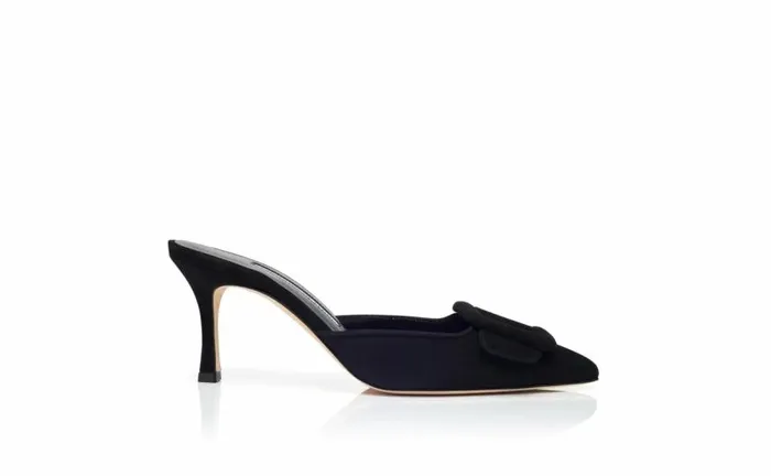 Women Black Suede Buckle Mules Manolo Blahnik Mules