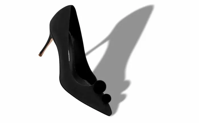 Women Black Suede Pom Pom Detail Pumps Manolo Blahnik Pumps