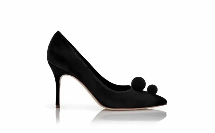 Women Black Suede Pom Pom Detail Pumps Manolo Blahnik Pumps
