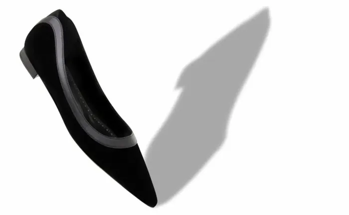 Women Black Suede Scalloped Detail Flat Pumps Manolo Blahnik Flats