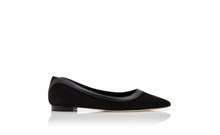 Women Black Suede Scalloped Detail Flat Pumps Manolo Blahnik Flats