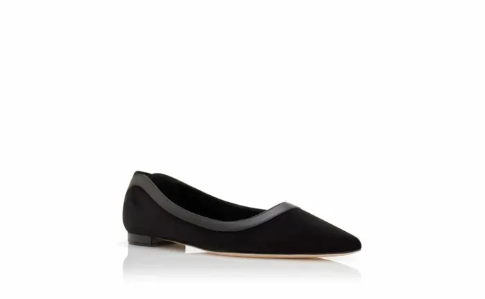 Women Black Suede Scalloped Detail Flat Pumps Manolo Blahnik Flats