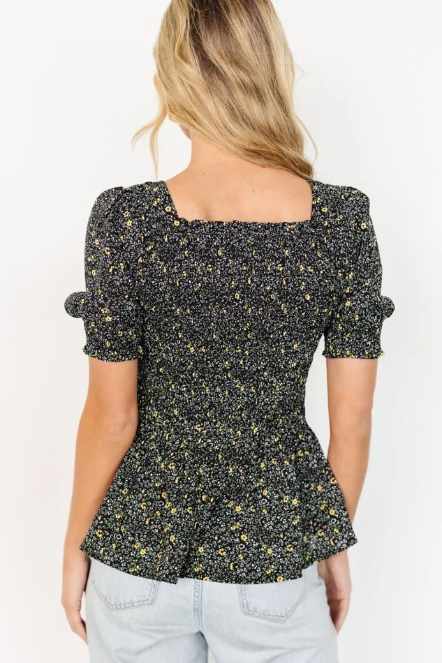 Women Blouses Shirts Baltic Born Felice Smocked Top Black Print
