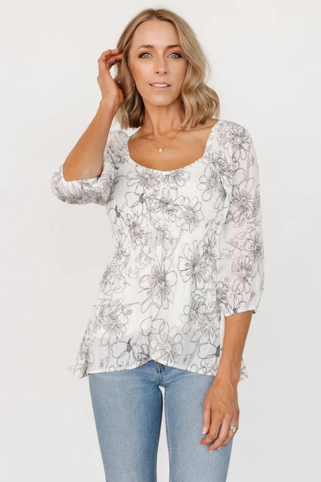 Women Blouses Shirts Baltic Born Florian Smocked Top Ivory Print