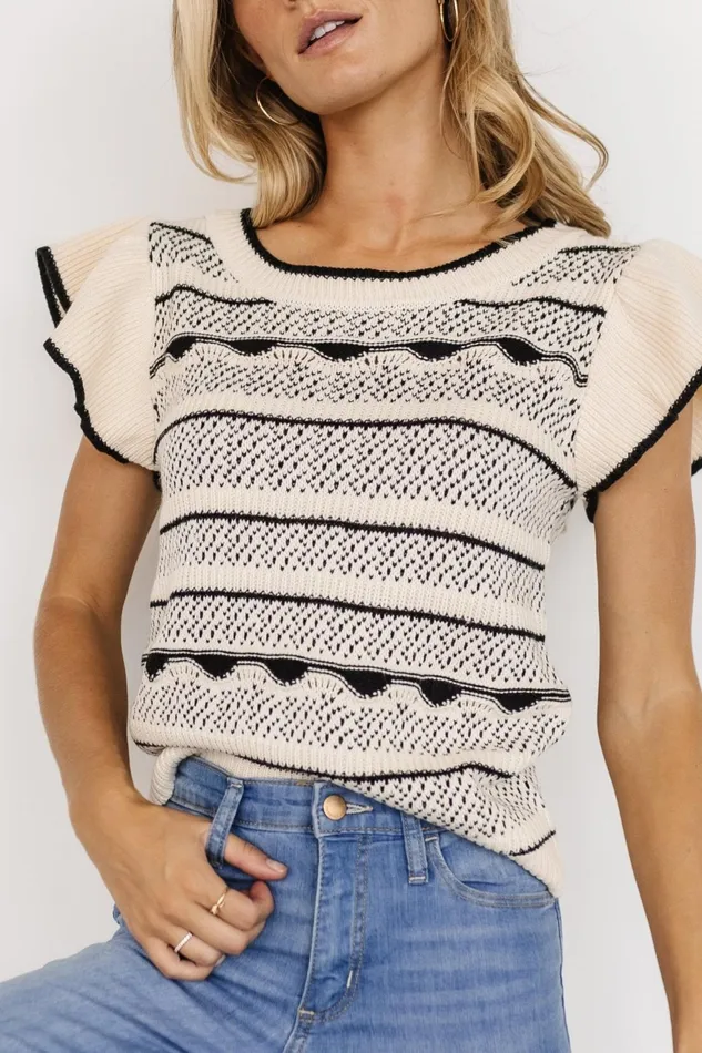 Women Blouses Shirts Baltic Born Herriman Knit Top Cream Black Women Blouses Shirts Baltic Born Herriman Knit Top Cream Black