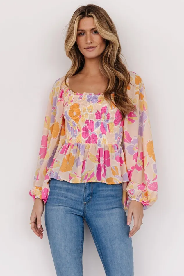 Women Blouses Shirts Baltic Born Sally Smocked Top Pink Multi