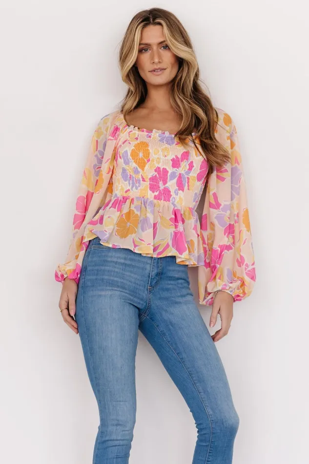 Women Blouses Shirts Baltic Born Sally Smocked Top Pink Multi