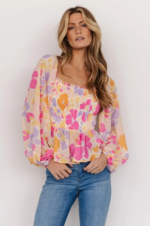 Women Blouses Shirts Baltic Born Sally Smocked Top Pink Multi