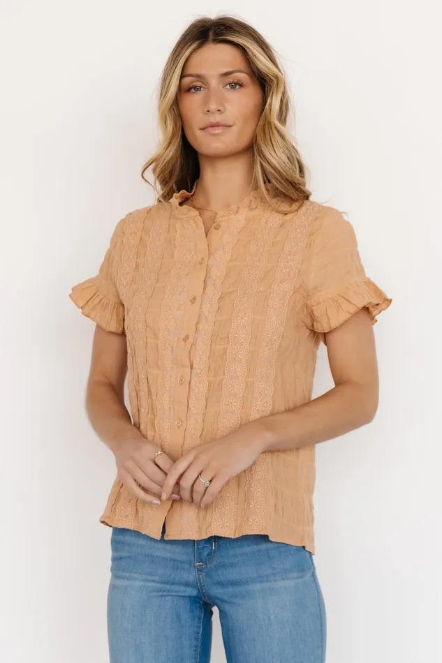 Women Blouses Shirts Baltic Born Zara Lace Top Camel
